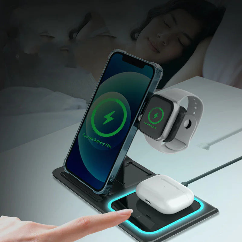 Three-in-One Wireless Charger for Phone, Watch, and Earbuds