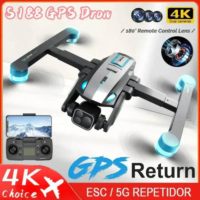 4K S188 Pro Drone with HD Camera, GPS, Foldable Design, Obstacle Avoidance, Remote Control, and 8K Video Capability.